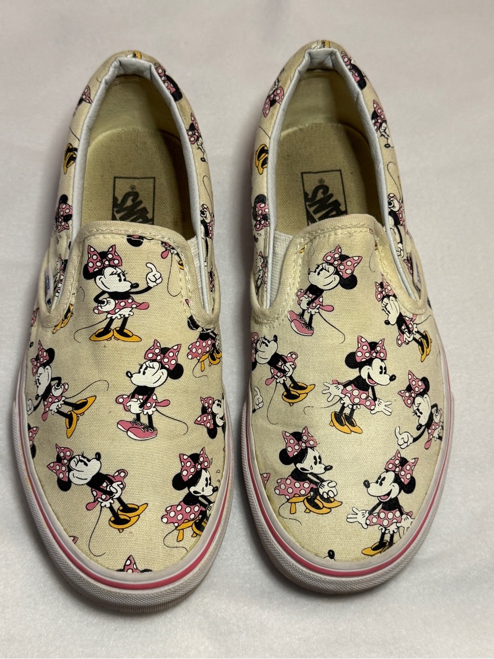 Vans Kids Slip-On Sneakers - Cream, Pink & Yellow Minnie Mouse Print